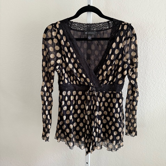 INC Y2K Sheer Polka Dot Lace Wrap Top Women’s M Mesh 90s Revival Retro Trendy - Picture 1 of 13